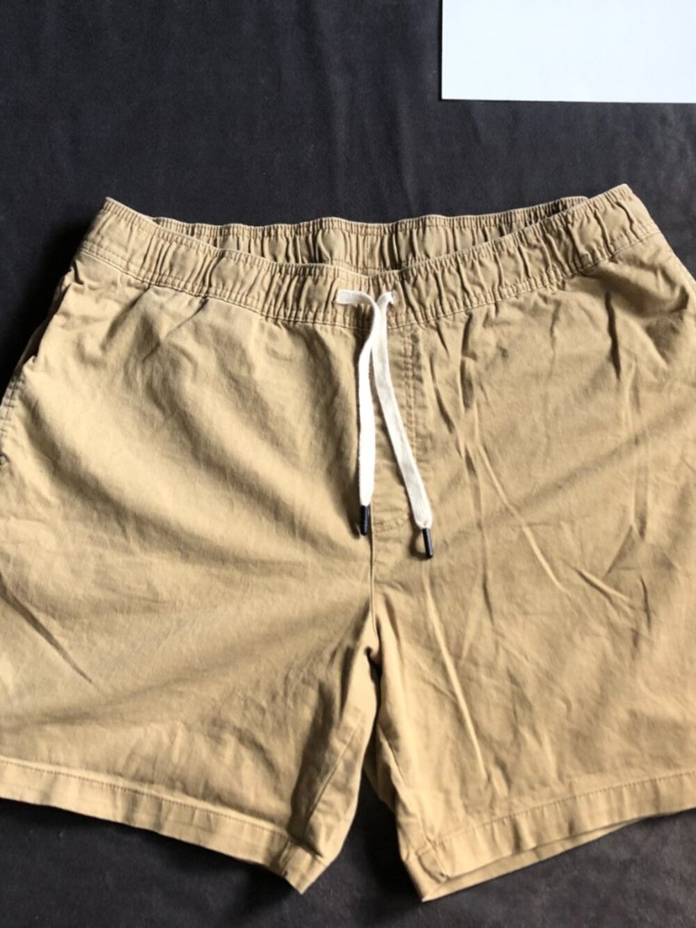 Mens Free Assembly Brown Drawstring Stretch Cotton Shorts Large 6.5" inseam